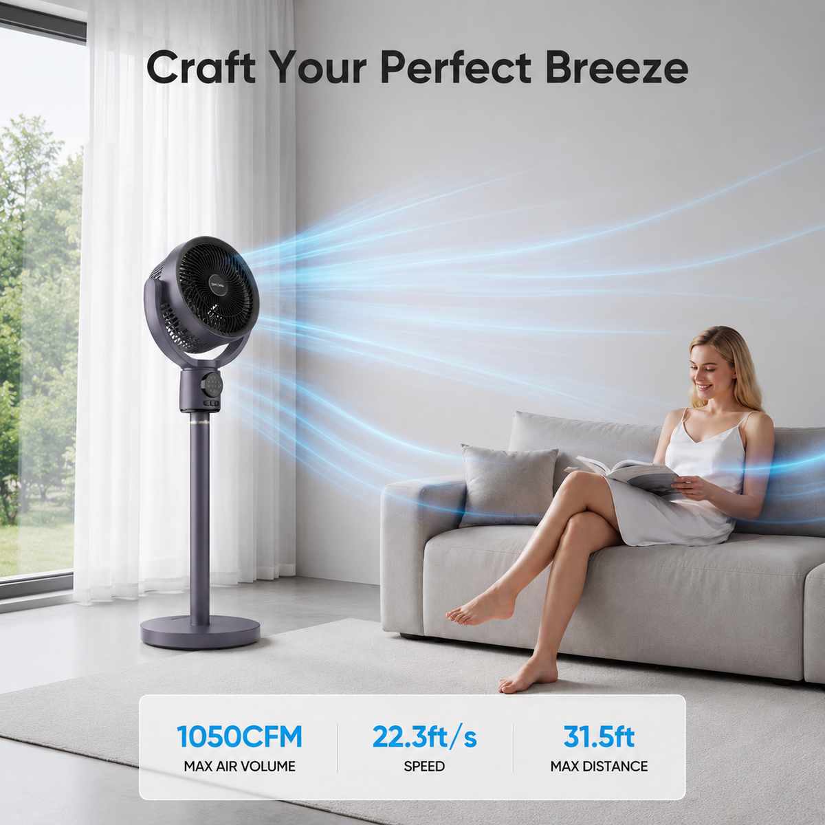 HeyLixo Smart Oscillating Pedestal Fan with Remote